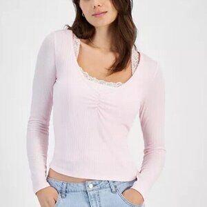 Hippie Rose Two Piece Long Sleeve Ribbed Tee V-Neck Dainty Feminine NWT Pink XS